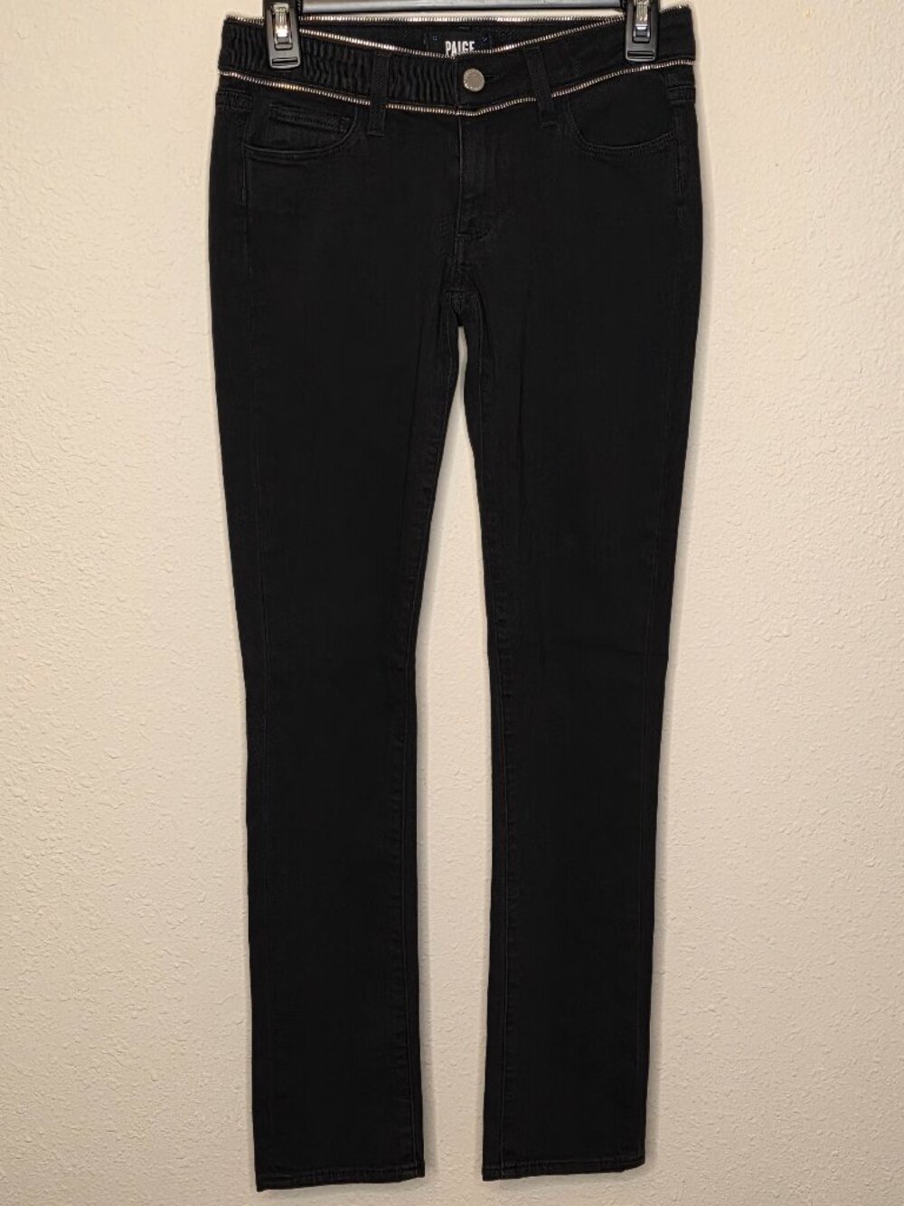 PAIGE Jimmy Jimmy Skinny Black Jeans Zipper Trim Detail, Size 23